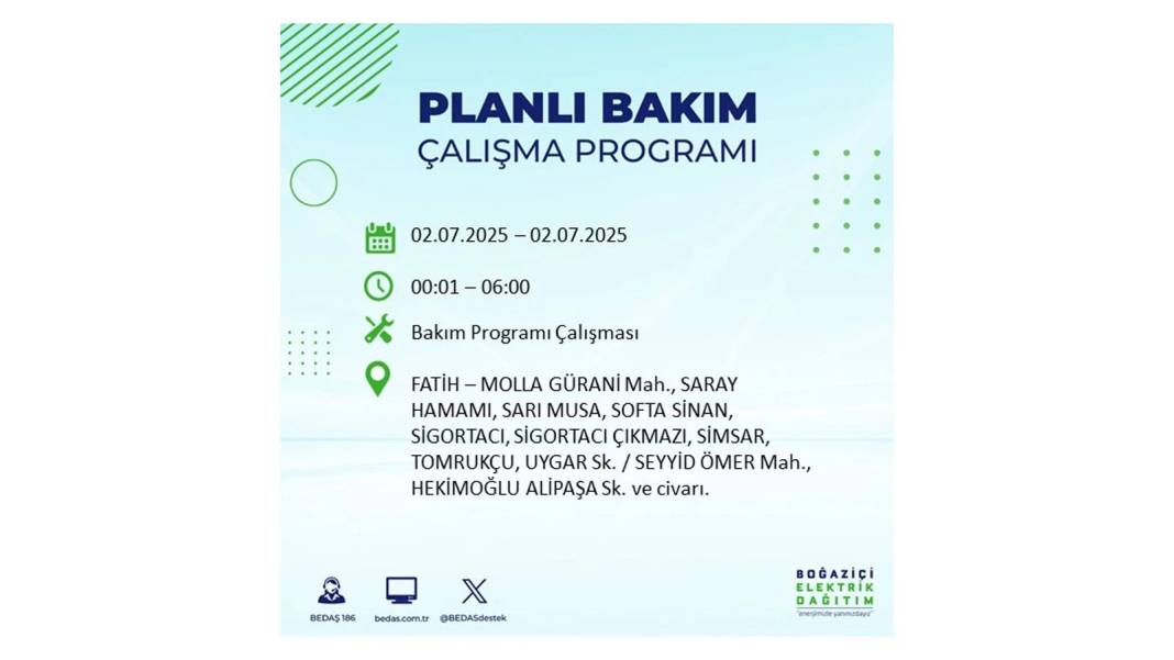 O İLÇELERDE UZUN SÜRE ELEKTRİK OLMAYACAK: BEDAŞ 2 Temmuz Çarşamba elektrik kesintisi yaşayacak ilçeleri sıraladı 36