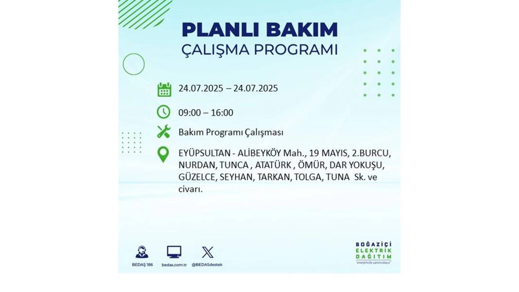 BÜYÜK KESİNTİ YAŞANACAK: BEDAŞ 24 Temmuz Perşembe elektrik kesintisi yaşayacak ilçeleri sıraladı. Elektrikler ne zaman gelecek? 18