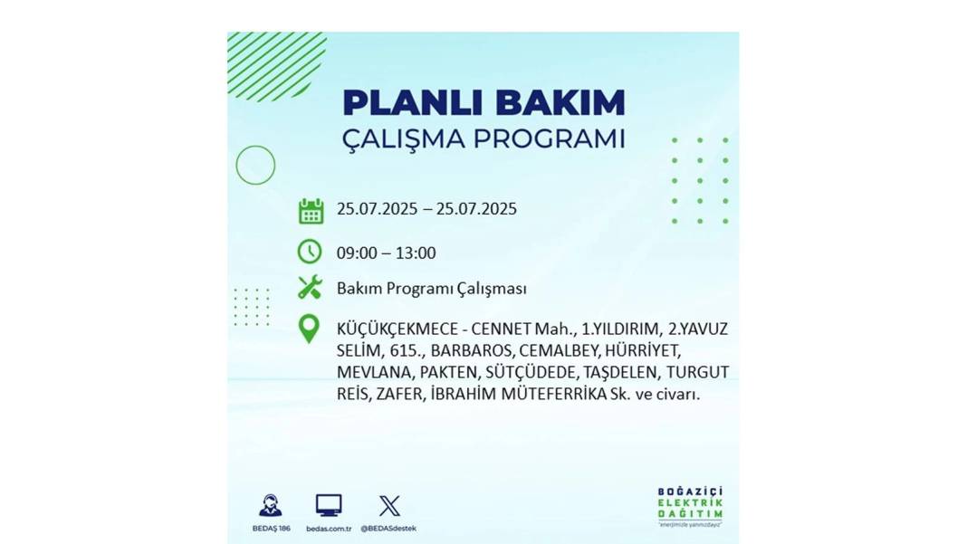 O İLÇELERDE ELEKTRİK OLMAYACAK: BEDAŞ 25 Temmuz Cuma elektrik kesintisi yaşayacak ilçeler belli oldu! 25
