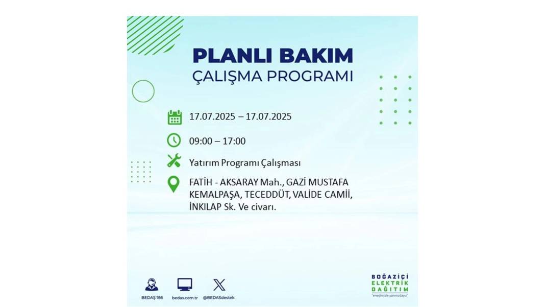 O İLÇELERDE ELEKTRİK OLMAYACAK: BEDAŞ 17 Temmuz Perşembe elektrik kesintisi yaşayacak ilçeleri sıraladı! 42
