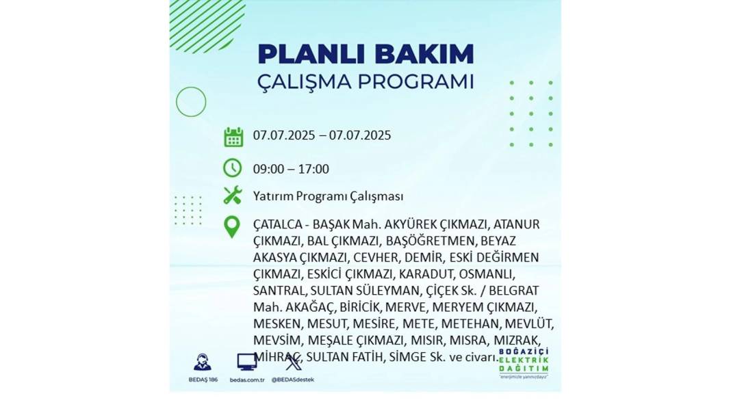 BÜYÜK ELEKTRİK KESİNTİSİ YAŞANACAK: BEDAŞ 7 Temmuz Pazartesi elektrik kesintisi yaşayacak ilçeleri sıraladı! 42