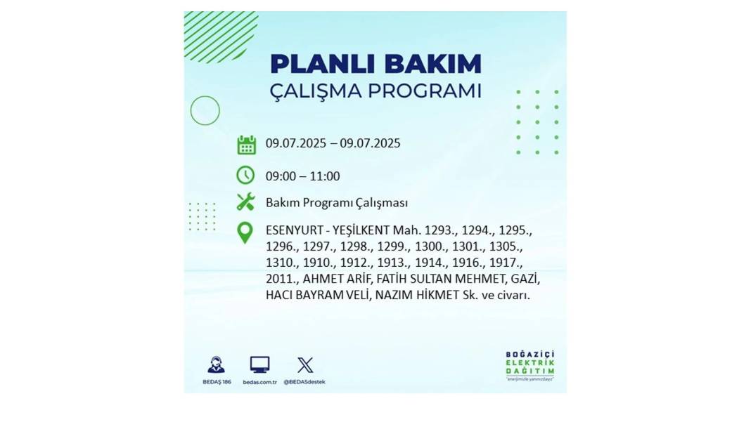 SAATLERCE ELEKTRİK OLMAYACAK: BEDAŞ 9 Temmuz Çarşamba elektrik kesintisi yaşayacak ilçeleri sıraladı! 41