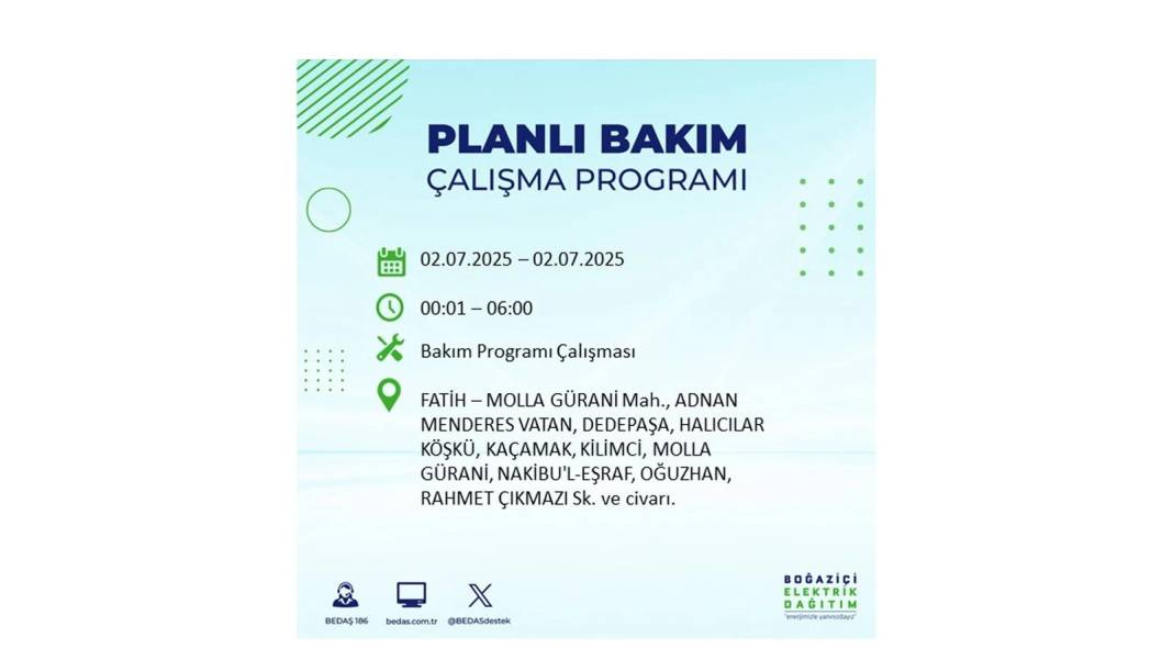 O İLÇELERDE UZUN SÜRE ELEKTRİK OLMAYACAK: BEDAŞ 2 Temmuz Çarşamba elektrik kesintisi yaşayacak ilçeleri sıraladı 34