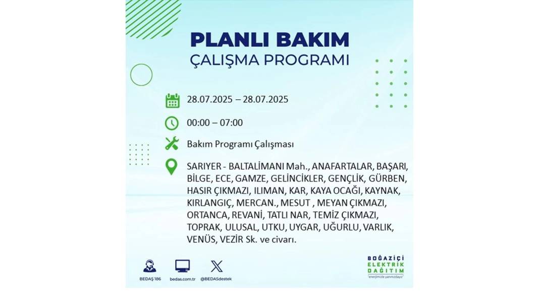 O İLÇELERDE ELEKTRİK OLMAYACAK: BEDAŞ 28 Temmuz Pazartesi elektrik kesintisi yaşayacak ilçeleri sıraladı! 6