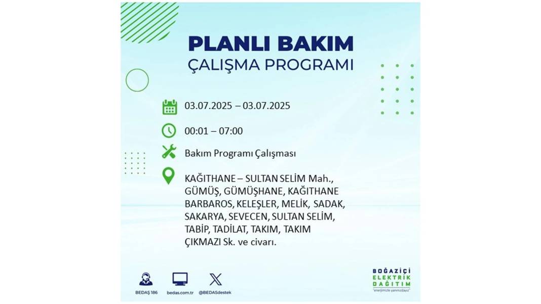 KARANLIĞA GÖMÜLECEKLER: 3 Temmuz Perşembe elektrik kesintisi yaşayacak ilçeler belli oldu. BEDAŞ o ilçeleri uyardı! 22