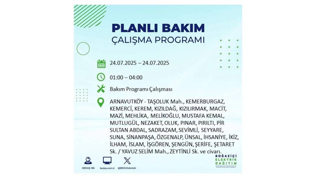 BÜYÜK KESİNTİ YAŞANACAK: BEDAŞ 24 Temmuz Perşembe elektrik kesintisi yaşayacak ilçeleri sıraladı. Elektrikler ne zaman gelecek? 63