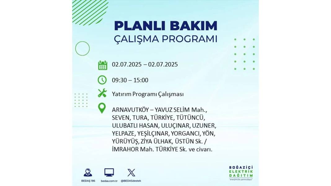 O İLÇELERDE UZUN SÜRE ELEKTRİK OLMAYACAK: BEDAŞ 2 Temmuz Çarşamba elektrik kesintisi yaşayacak ilçeleri sıraladı 78