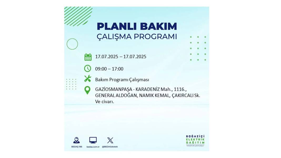 O İLÇELERDE ELEKTRİK OLMAYACAK: BEDAŞ 17 Temmuz Perşembe elektrik kesintisi yaşayacak ilçeleri sıraladı! 41