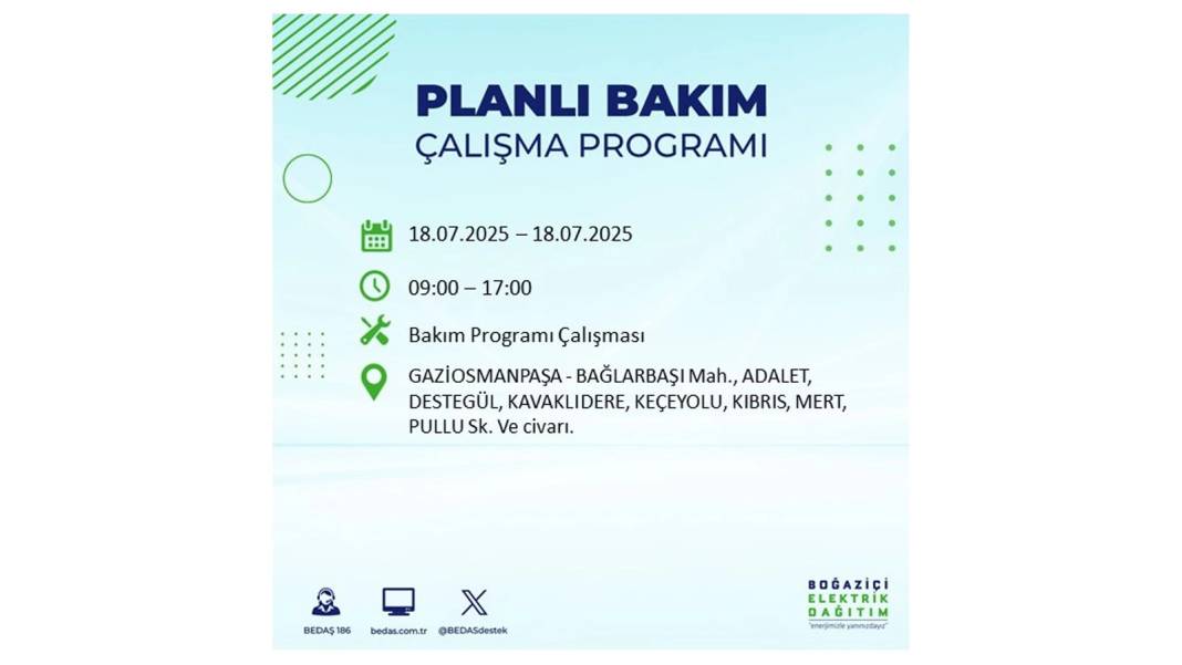 O İLÇELERDE UZUN SÜRE ELEKTRİK OLMAYACAK: BEDAŞ 18 Temmuz Cuma elektrik kesintisi yaşayacak ilçeleri duyurdu! 29