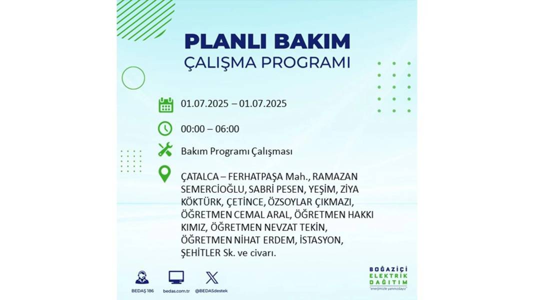 O İLÇELERDE ELEKTRİK OLMAYACAK: BEDAŞ 1 Temmuz Salı elektrik kesintisi yaşayacak ilçeleri sıraladı! 33