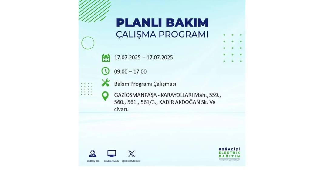 O İLÇELERDE ELEKTRİK OLMAYACAK: BEDAŞ 17 Temmuz Perşembe elektrik kesintisi yaşayacak ilçeleri sıraladı! 38