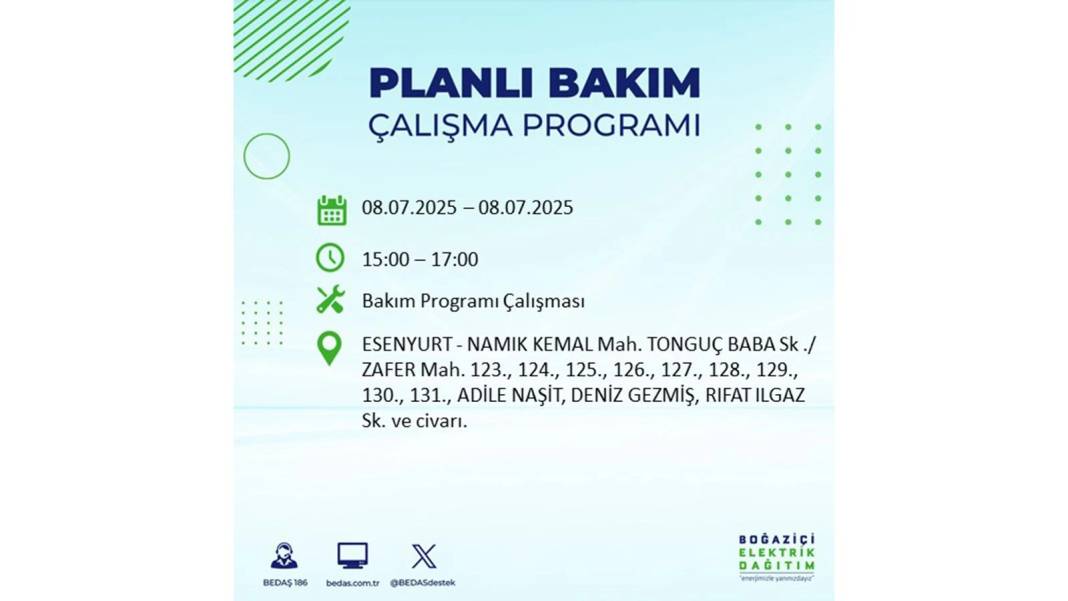 O İLÇELER KARANLIĞA GÖMÜLECEK: BEDAŞ 8 Temmuz Salı elektrik kesintisi yaşayacak ilçeleri sıraladı. Elektrikler ne zaman gelecek? 51