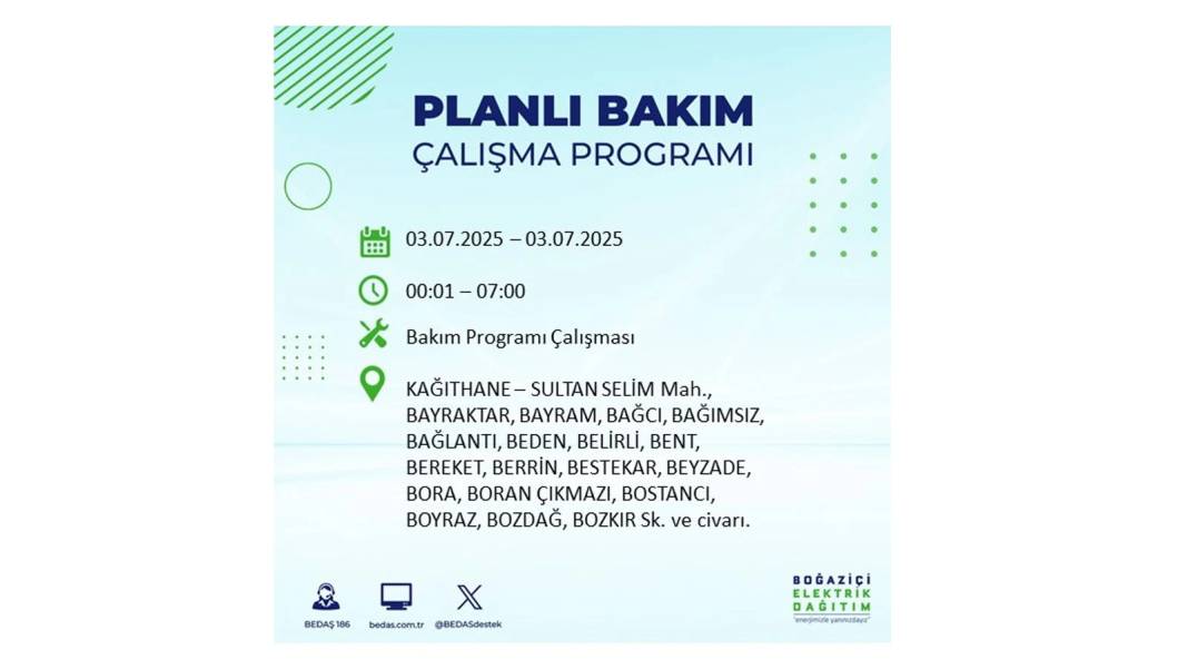 KARANLIĞA GÖMÜLECEKLER: 3 Temmuz Perşembe elektrik kesintisi yaşayacak ilçeler belli oldu. BEDAŞ o ilçeleri uyardı! 21