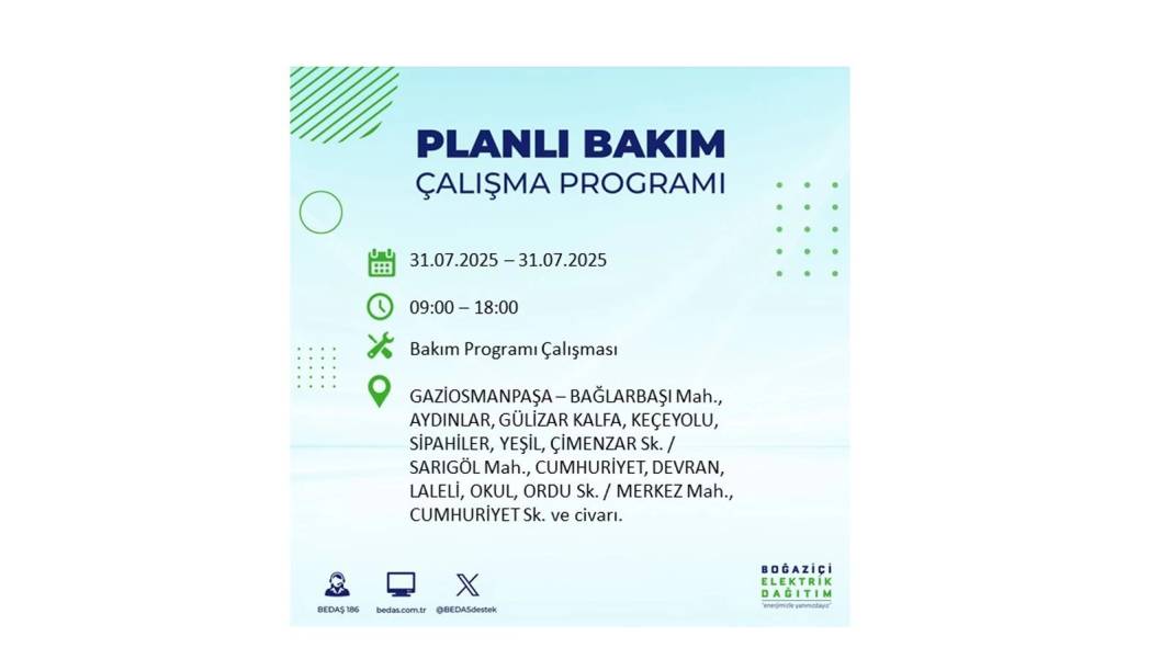 BÜYÜK ELEKTRİK KESİNTİSİ OLACAK: BEDAŞ 31 Temmuz Perşembe elektrik kesintisi yaşayacak ilçeleri sıraladı! 31