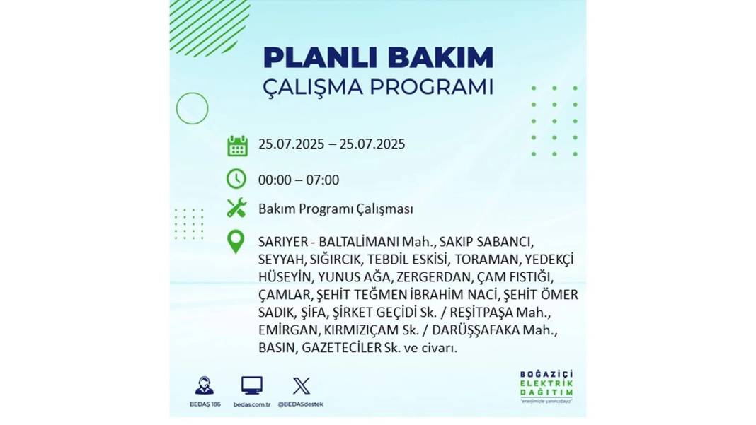 O İLÇELERDE ELEKTRİK OLMAYACAK: BEDAŞ 25 Temmuz Cuma elektrik kesintisi yaşayacak ilçeler belli oldu! 21