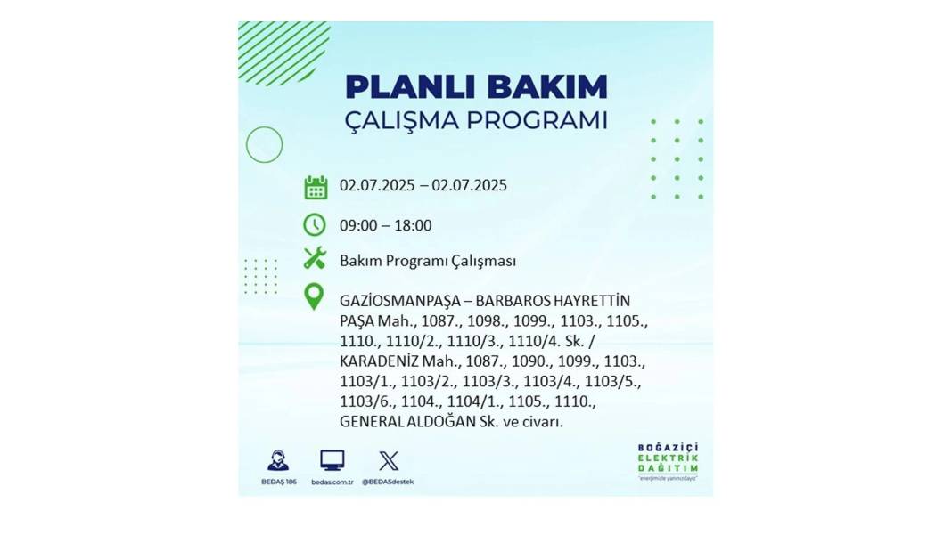 O İLÇELERDE UZUN SÜRE ELEKTRİK OLMAYACAK: BEDAŞ 2 Temmuz Çarşamba elektrik kesintisi yaşayacak ilçeleri sıraladı 31