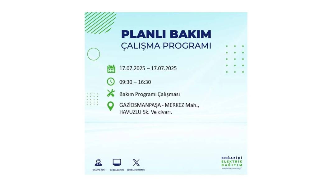 O İLÇELERDE ELEKTRİK OLMAYACAK: BEDAŞ 17 Temmuz Perşembe elektrik kesintisi yaşayacak ilçeleri sıraladı! 40
