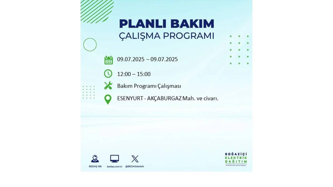 SAATLERCE ELEKTRİK OLMAYACAK: BEDAŞ 9 Temmuz Çarşamba elektrik kesintisi yaşayacak ilçeleri sıraladı! 38