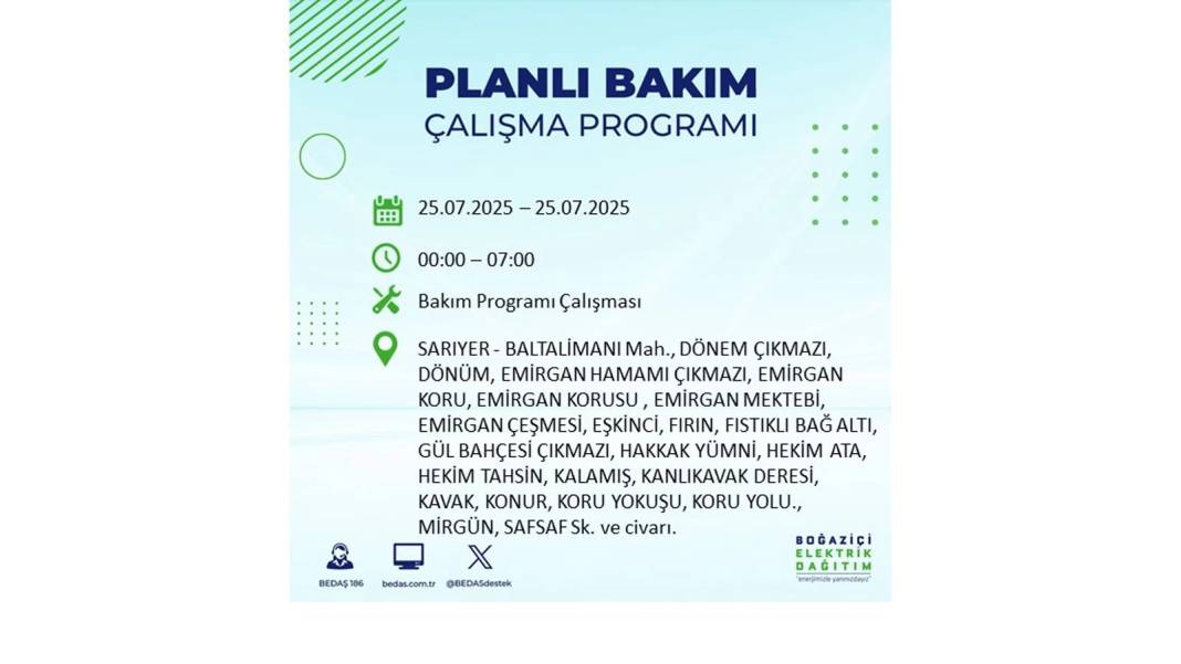 O İLÇELERDE ELEKTRİK OLMAYACAK: BEDAŞ 25 Temmuz Cuma elektrik kesintisi yaşayacak ilçeler belli oldu! 23