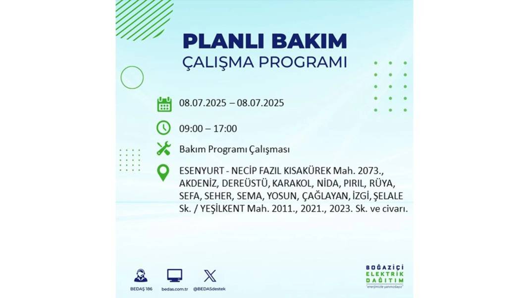 O İLÇELER KARANLIĞA GÖMÜLECEK: BEDAŞ 8 Temmuz Salı elektrik kesintisi yaşayacak ilçeleri sıraladı. Elektrikler ne zaman gelecek? 52