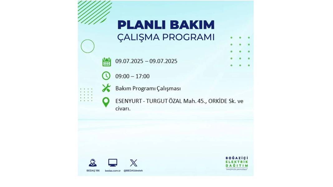 SAATLERCE ELEKTRİK OLMAYACAK: BEDAŞ 9 Temmuz Çarşamba elektrik kesintisi yaşayacak ilçeleri sıraladı! 36