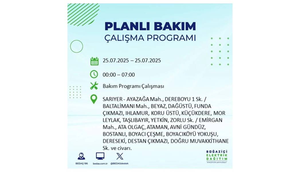 O İLÇELERDE ELEKTRİK OLMAYACAK: BEDAŞ 25 Temmuz Cuma elektrik kesintisi yaşayacak ilçeler belli oldu! 20