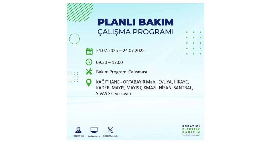BÜYÜK KESİNTİ YAŞANACAK: BEDAŞ 24 Temmuz Perşembe elektrik kesintisi yaşayacak ilçeleri sıraladı. Elektrikler ne zaman gelecek? 14