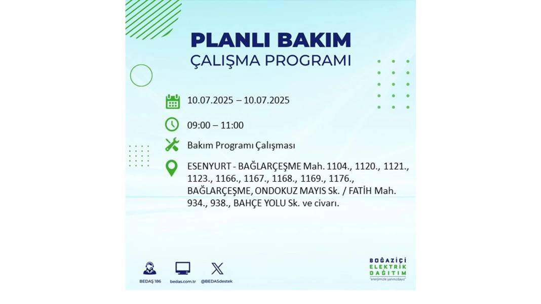 KARANLIĞA HAPSOLACAKLAR: 10 Temmuz Perşembe İstanbul elektrik kesintisi. BEDAŞ o ilçeleri teker teker uyardı! 36