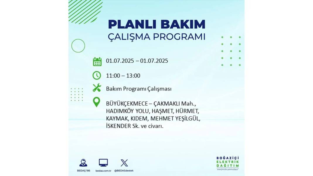O İLÇELERDE ELEKTRİK OLMAYACAK: BEDAŞ 1 Temmuz Salı elektrik kesintisi yaşayacak ilçeleri sıraladı! 30