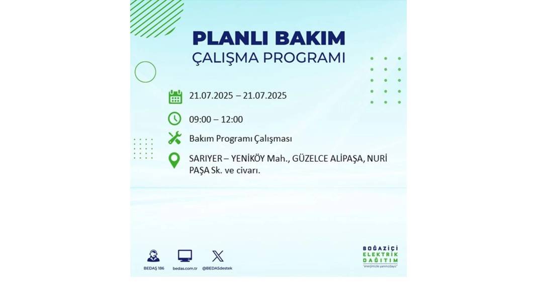 O İLÇLERDE ELEKTRİK OLMAYACAK: BEDAŞ 21 Temmuz Pazartesi elektrik kesintisi yaşayacak ilçeleri sıraladı! 10