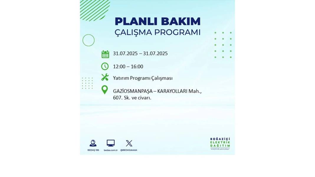 BÜYÜK ELEKTRİK KESİNTİSİ OLACAK: BEDAŞ 31 Temmuz Perşembe elektrik kesintisi yaşayacak ilçeleri sıraladı! 29