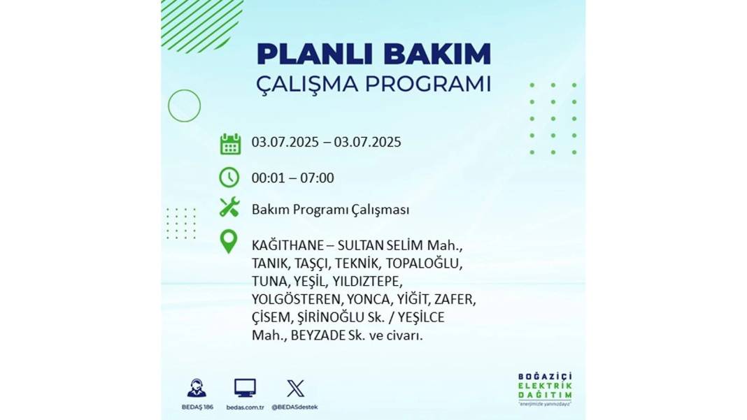 KARANLIĞA GÖMÜLECEKLER: 3 Temmuz Perşembe elektrik kesintisi yaşayacak ilçeler belli oldu. BEDAŞ o ilçeleri uyardı! 15