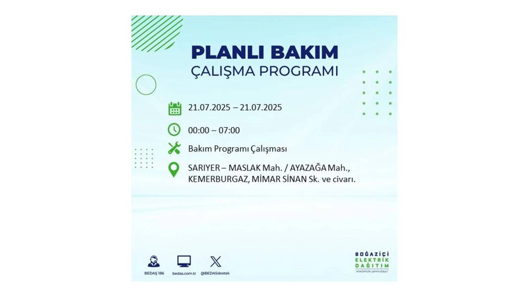 O İLÇLERDE ELEKTRİK OLMAYACAK: BEDAŞ 21 Temmuz Pazartesi elektrik kesintisi yaşayacak ilçeleri sıraladı! 9