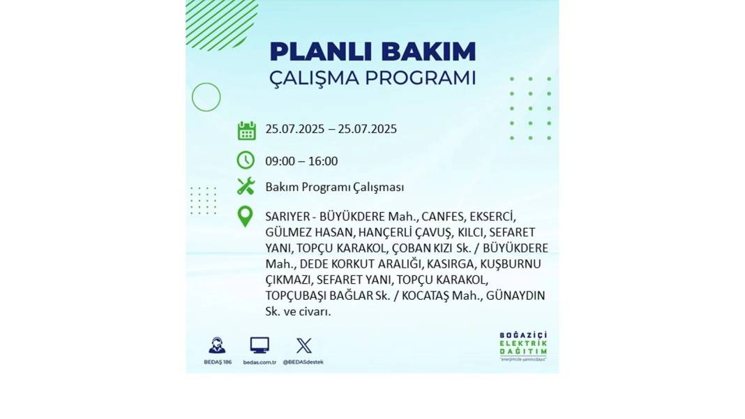 O İLÇELERDE ELEKTRİK OLMAYACAK: BEDAŞ 25 Temmuz Cuma elektrik kesintisi yaşayacak ilçeler belli oldu! 22