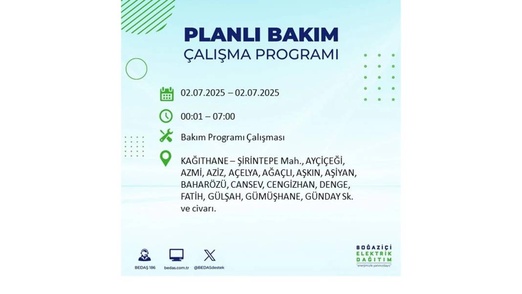 O İLÇELERDE UZUN SÜRE ELEKTRİK OLMAYACAK: BEDAŞ 2 Temmuz Çarşamba elektrik kesintisi yaşayacak ilçeleri sıraladı 30