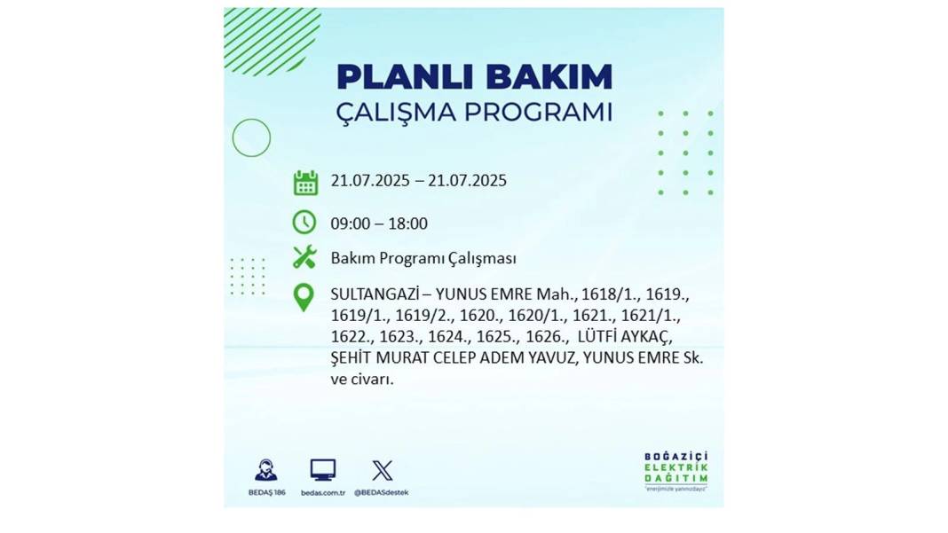 O İLÇLERDE ELEKTRİK OLMAYACAK: BEDAŞ 21 Temmuz Pazartesi elektrik kesintisi yaşayacak ilçeleri sıraladı! 6