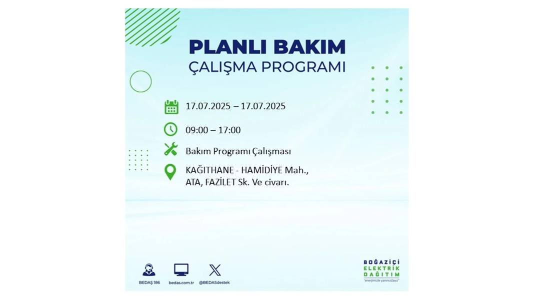 O İLÇELERDE ELEKTRİK OLMAYACAK: BEDAŞ 17 Temmuz Perşembe elektrik kesintisi yaşayacak ilçeleri sıraladı! 35