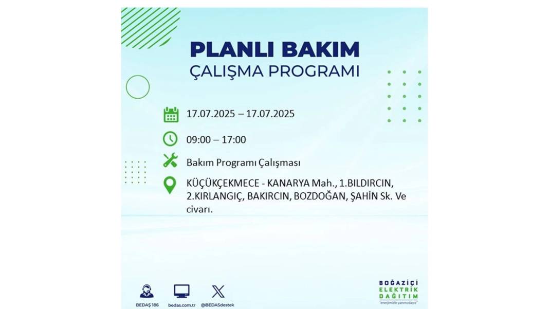 O İLÇELERDE ELEKTRİK OLMAYACAK: BEDAŞ 17 Temmuz Perşembe elektrik kesintisi yaşayacak ilçeleri sıraladı! 34