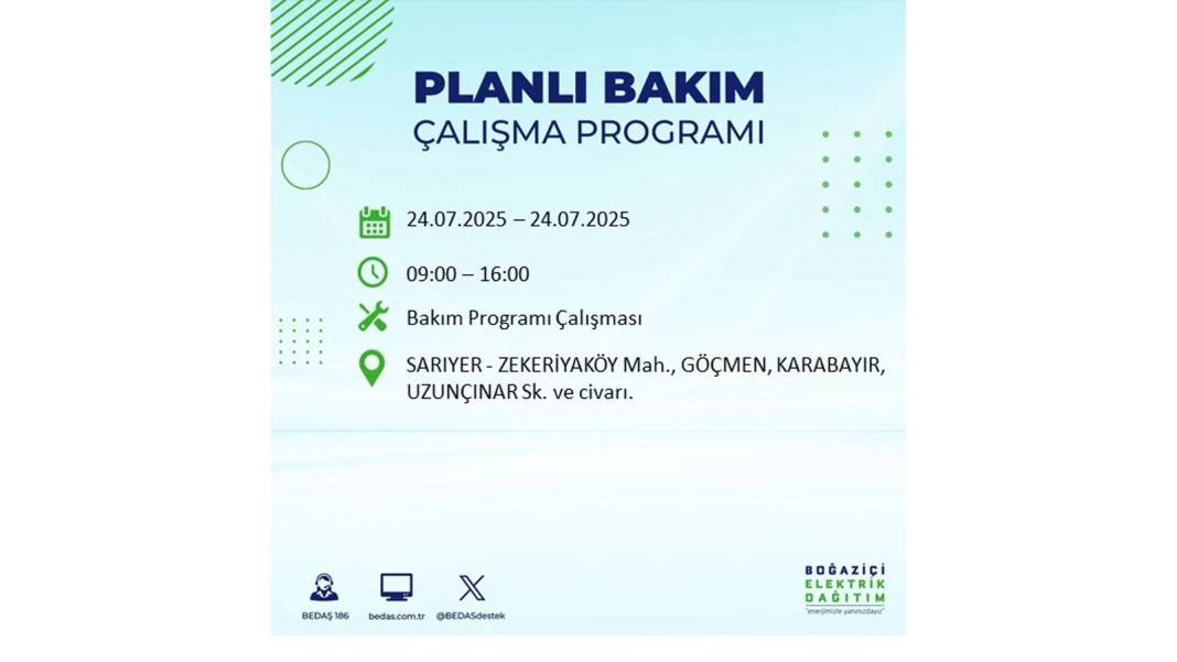 BÜYÜK KESİNTİ YAŞANACAK: BEDAŞ 24 Temmuz Perşembe elektrik kesintisi yaşayacak ilçeleri sıraladı. Elektrikler ne zaman gelecek? 10