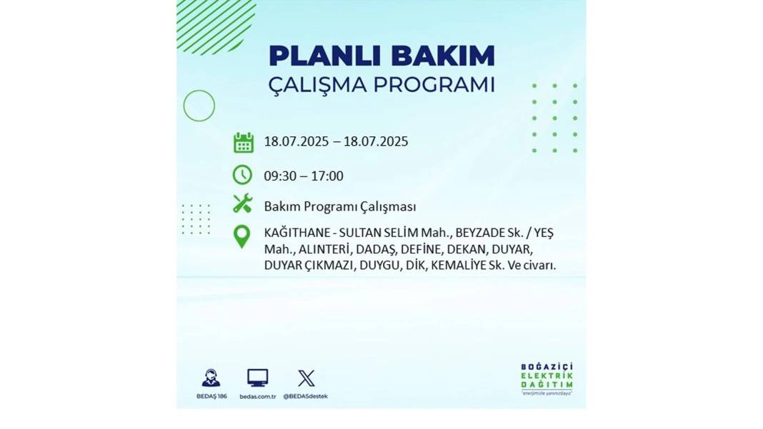 O İLÇELERDE UZUN SÜRE ELEKTRİK OLMAYACAK: BEDAŞ 18 Temmuz Cuma elektrik kesintisi yaşayacak ilçeleri duyurdu! 18
