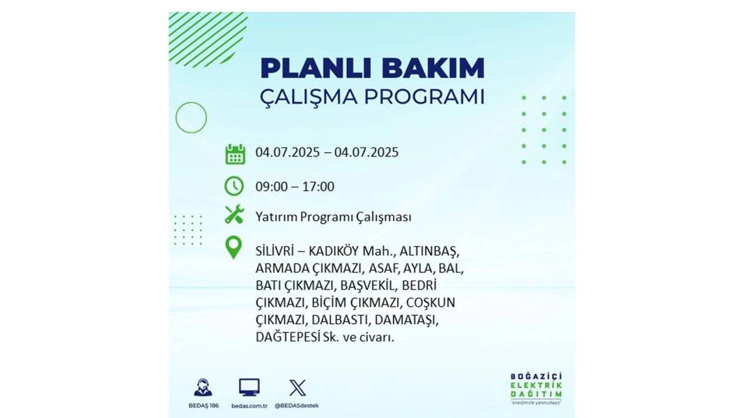 BÜYÜK KESİNTİ YAŞANACAK: BEDAŞ 4 Temmuz Cuma elektrik kesintisi yaşayacak ilçeleri sıraladı. Elektrikler ne zaman gelecek? 17