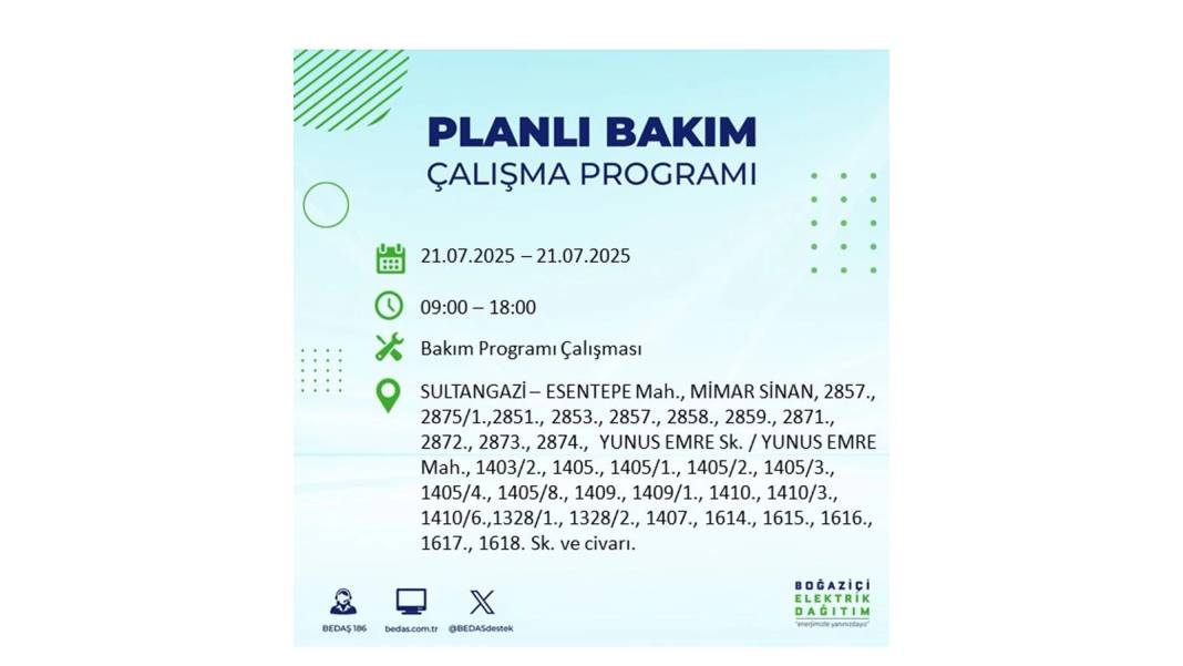 O İLÇLERDE ELEKTRİK OLMAYACAK: BEDAŞ 21 Temmuz Pazartesi elektrik kesintisi yaşayacak ilçeleri sıraladı! 4