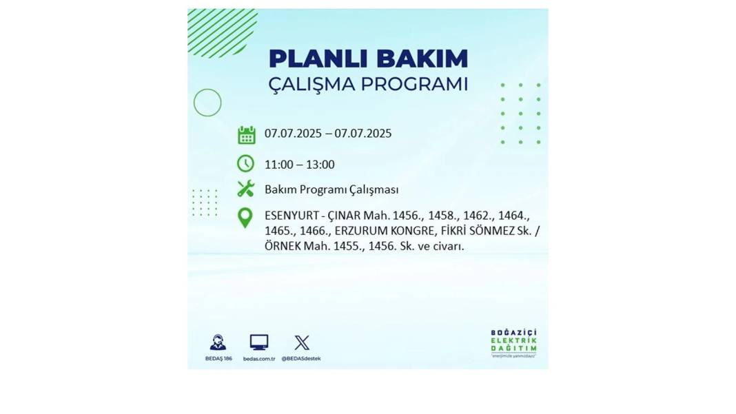 BÜYÜK ELEKTRİK KESİNTİSİ YAŞANACAK: BEDAŞ 7 Temmuz Pazartesi elektrik kesintisi yaşayacak ilçeleri sıraladı! 32