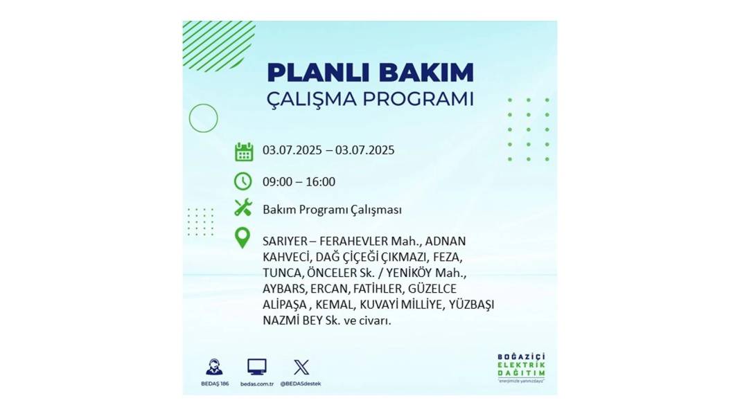 KARANLIĞA GÖMÜLECEKLER: 3 Temmuz Perşembe elektrik kesintisi yaşayacak ilçeler belli oldu. BEDAŞ o ilçeleri uyardı! 13