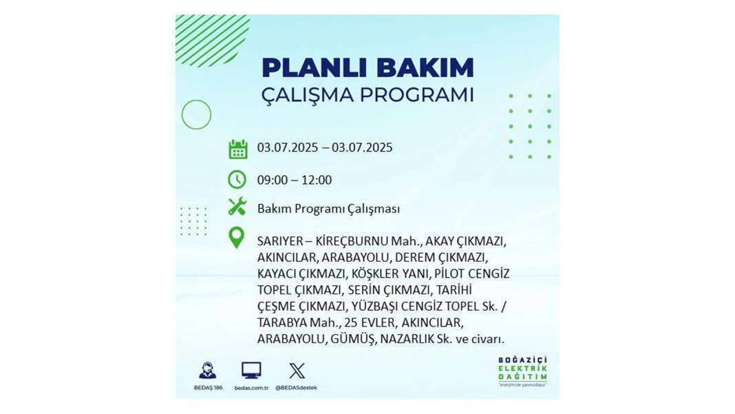 KARANLIĞA GÖMÜLECEKLER: 3 Temmuz Perşembe elektrik kesintisi yaşayacak ilçeler belli oldu. BEDAŞ o ilçeleri uyardı! 12