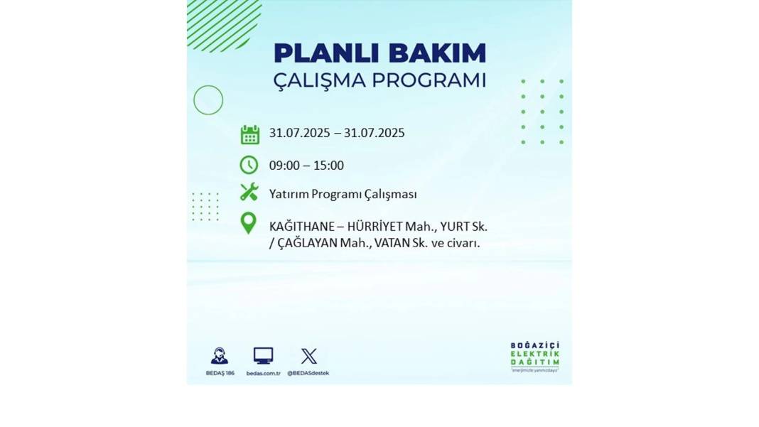 BÜYÜK ELEKTRİK KESİNTİSİ OLACAK: BEDAŞ 31 Temmuz Perşembe elektrik kesintisi yaşayacak ilçeleri sıraladı! 24