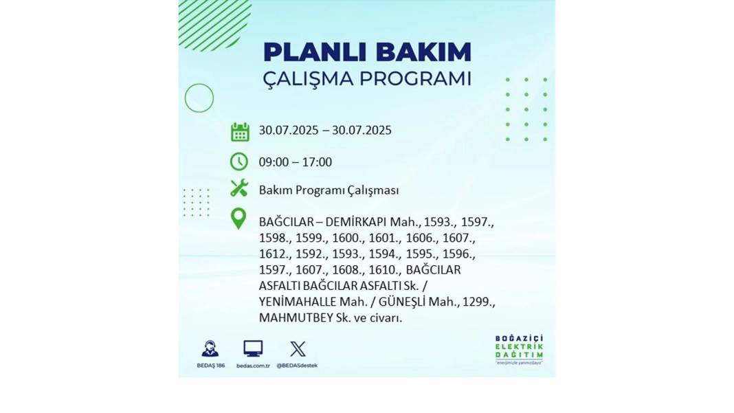 O İLÇELER KARANLIĞA GÖMÜLECEK: BEDAŞ 30 Temmuz Çarşamba elektrik kesintisi yaşayacak ilçeleri sıraladı! 61