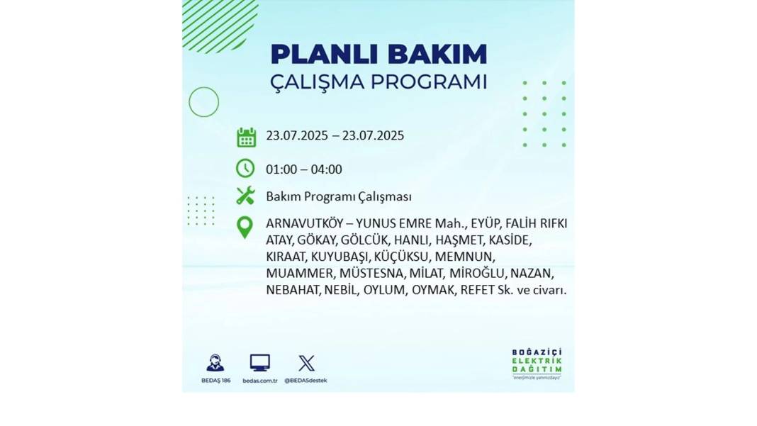 BÜYÜK ELEKTRİK KESİNTİSİ YAŞANACAK: BEDAŞ 23 Temmuz Çarşamba günü elektrik kesintisi yaşayacak ilçeleri sıraladı! 62