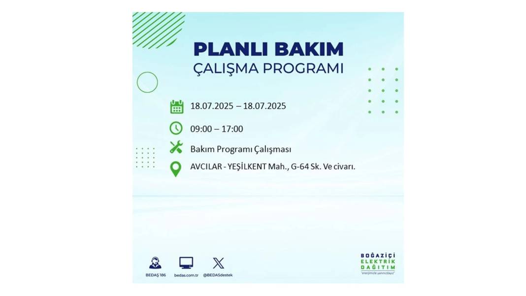 O İLÇELERDE UZUN SÜRE ELEKTRİK OLMAYACAK: BEDAŞ 18 Temmuz Cuma elektrik kesintisi yaşayacak ilçeleri duyurdu! 72