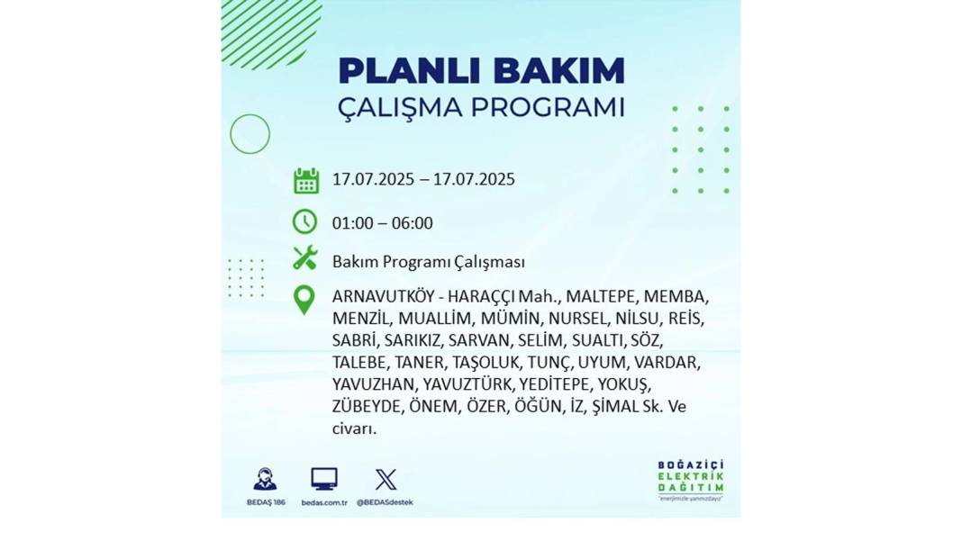 O İLÇELERDE ELEKTRİK OLMAYACAK: BEDAŞ 17 Temmuz Perşembe elektrik kesintisi yaşayacak ilçeleri sıraladı! 81